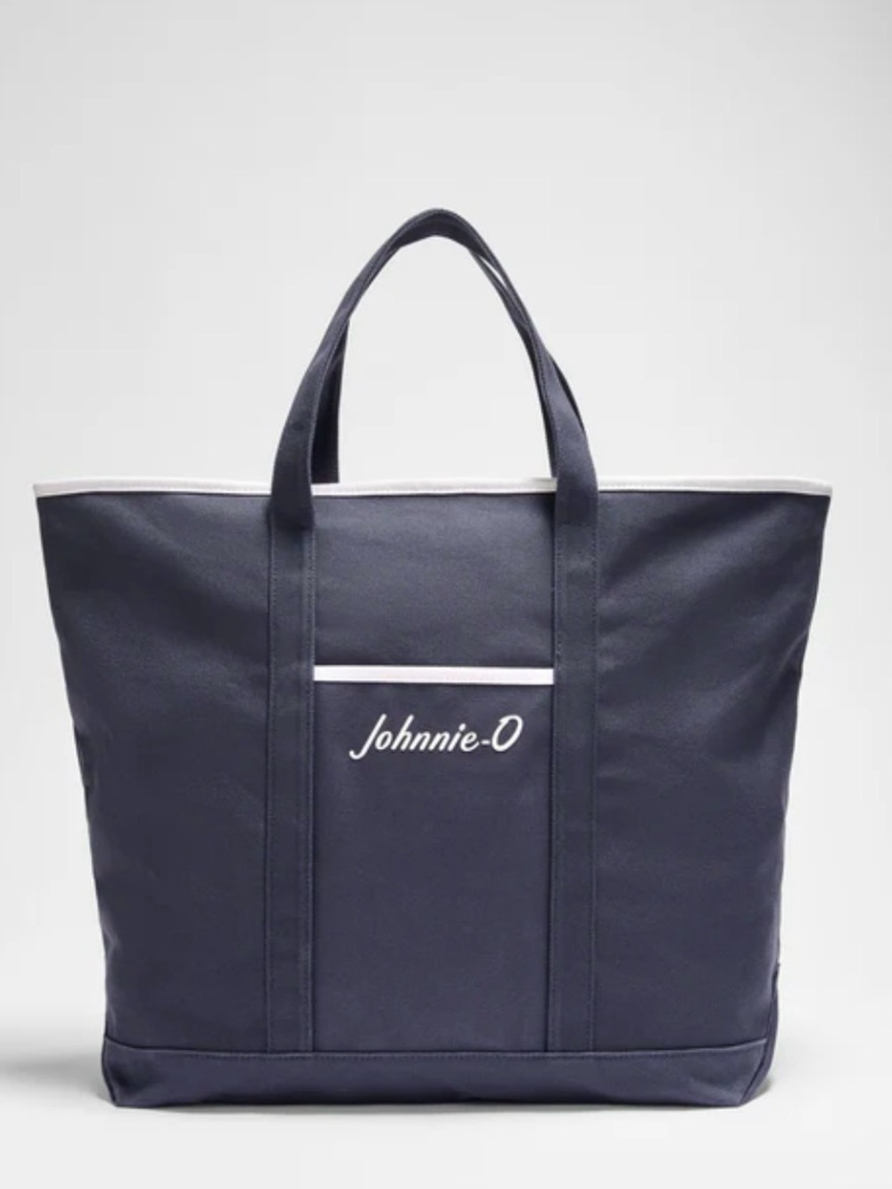 johnnie-O Logo Signature Tote Navy Canvas Duffel Tote with White Trim NWT